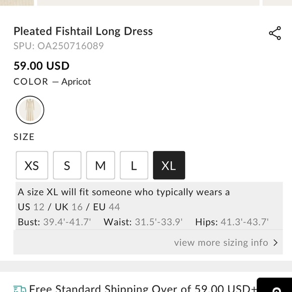 NWT Commense Pleated Fishtail Long Dress - Apricot / XL - Picture 5 of 7